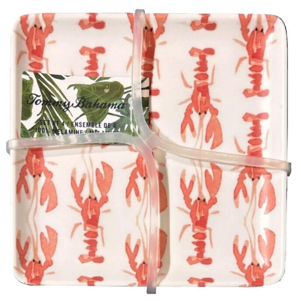 Tommy Bahama Melamine Plates Set Of 4 Lobster Crawfish Red White Beach 6" Sq
